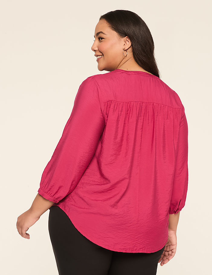 3/4-Sleeve Crew-Neck Button-Front Top