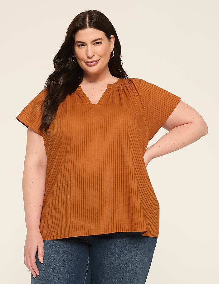 Swing Flutter-Sleeve Popover Blouse