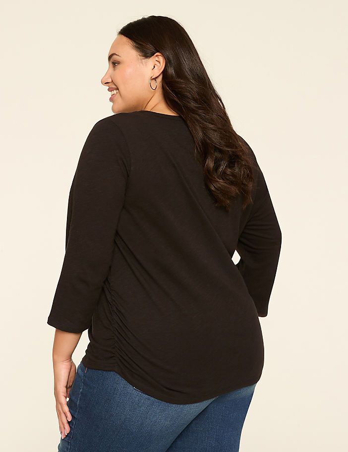3/4-Sleeve V-Neck Side-Ruched Top