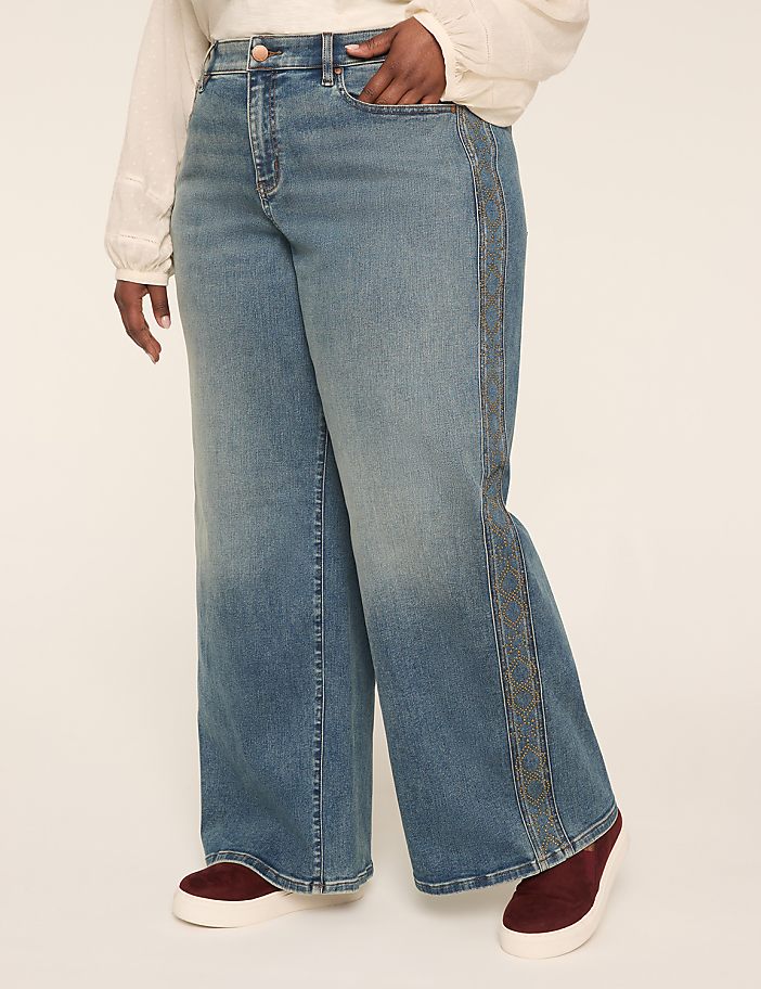 360 Flex Signature Fit Stud-Detail Wide Leg Jean
