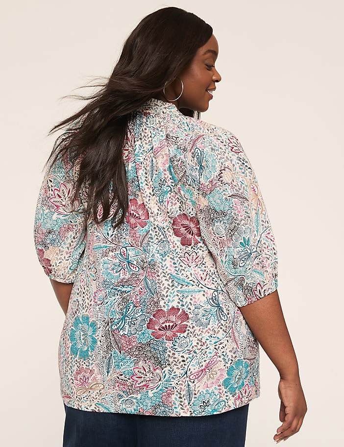 Knit & Woven Elbow-Sleeve Seersucker Top