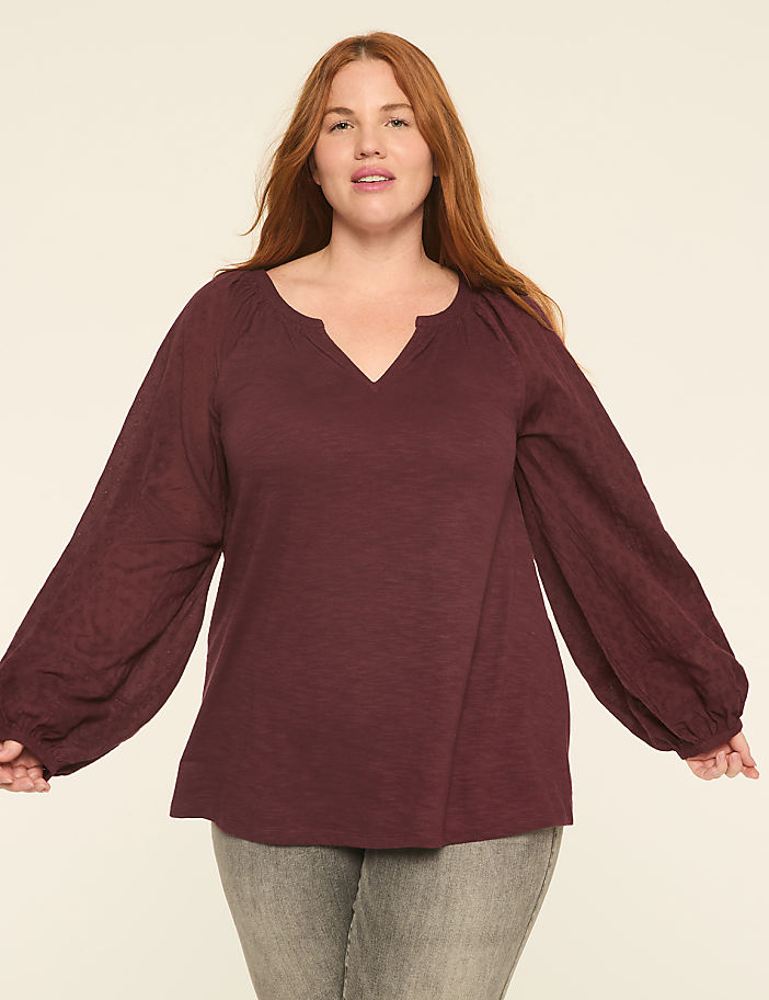 Knit & Woven Jacquard 3/4-Sleeve Top