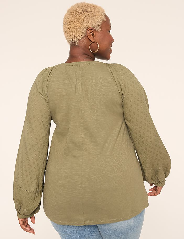 Knit & Woven Jacquard 3/4-Sleeve Top