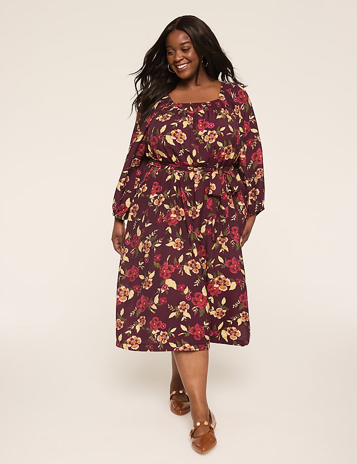 Smocked Square-Neck Dress