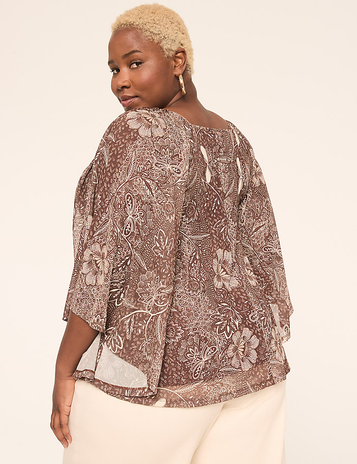 Mesh V-Neck Circle Drama Top