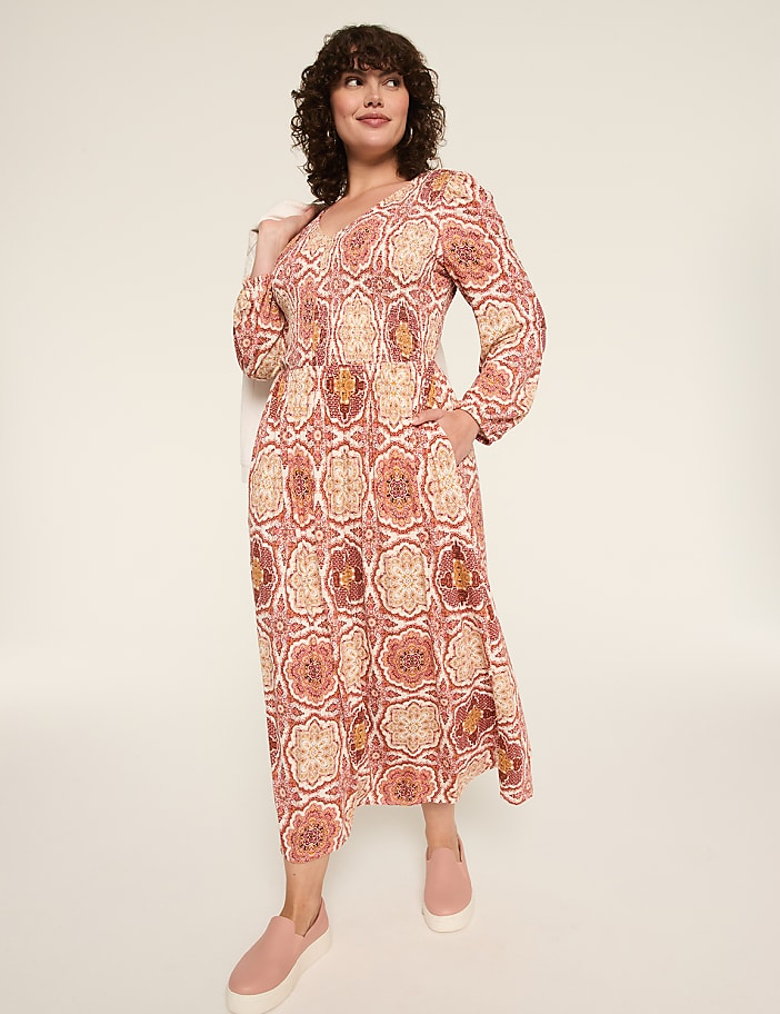 V-Neck Smocked-Bodice Maxi Dress