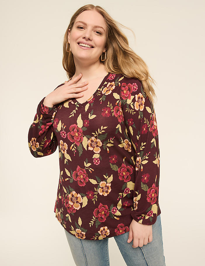 Blouson-Sleeve V-Neck Top