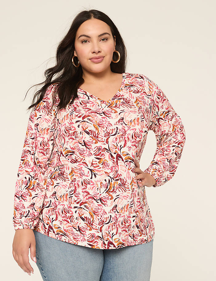 Blouson-Sleeve V-Neck Top