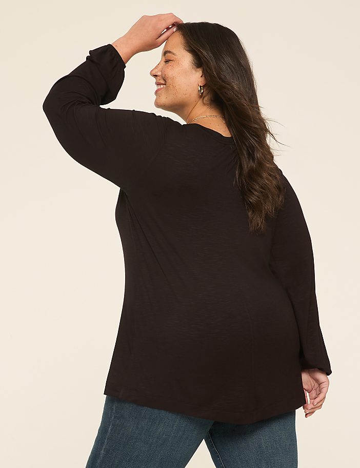Blouson-Sleeve V-Neck Top