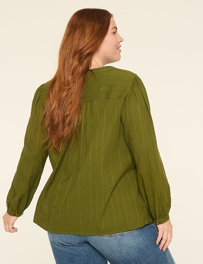Trim-Detail Split-Neck Popover Blouse