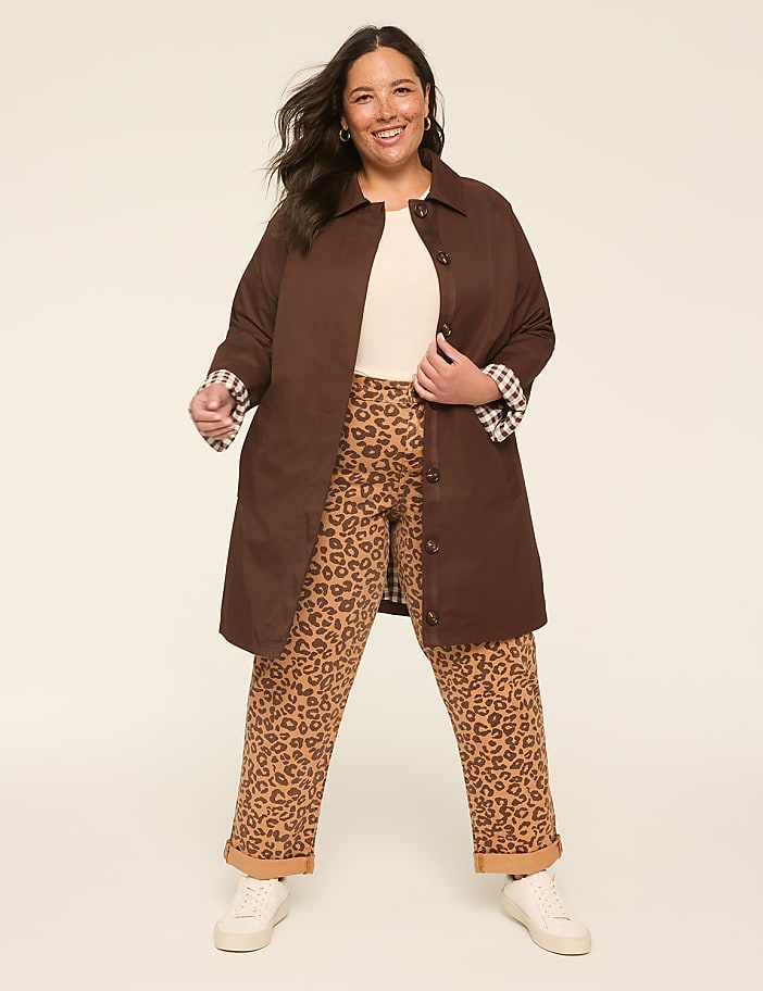 Single-Breasted Gingham-Lined Trench Coat