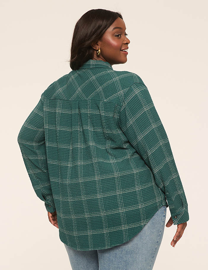 Crinkle Plaid Button-Down Shirt