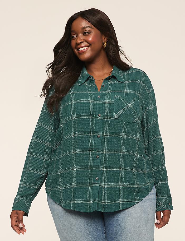 Crinkle Plaid Button-Down Shirt