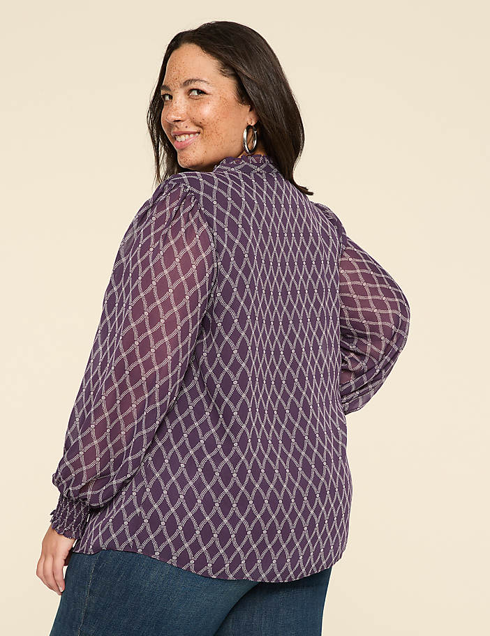 Bracelet-Sleeve Ruffle & Button-Front Blouse