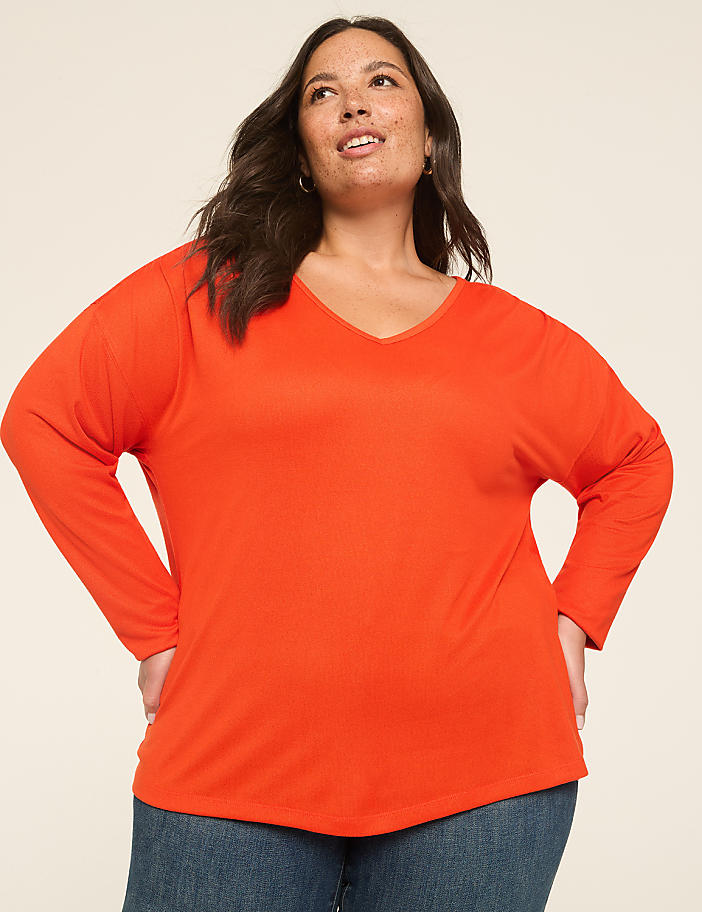 Long-Sleeve V-Neck Hacci Top