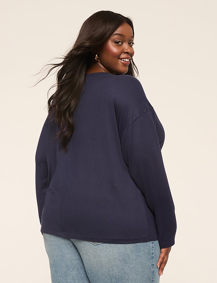 Long-Sleeve V-Neck Hacci Top