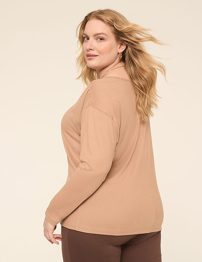 Long-Sleeve V-Neck Hacci Top