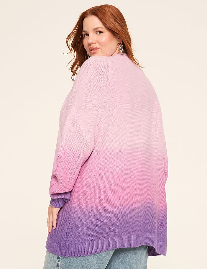 Long-Sleeve Open-Front Dip-Dye Cardigan