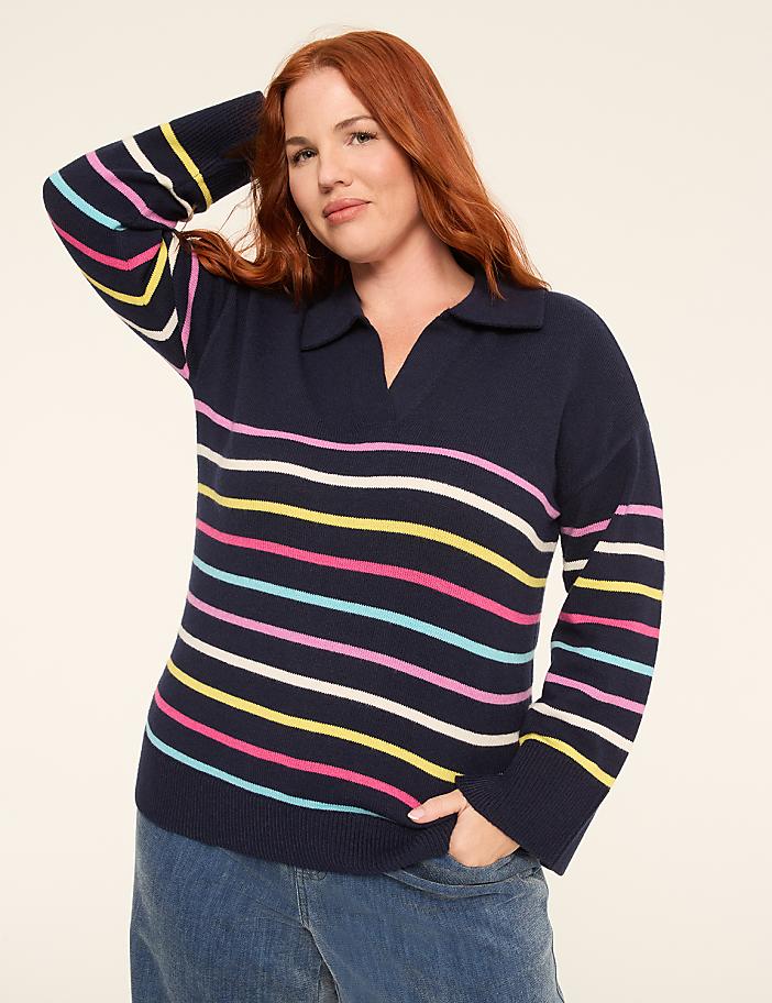 Long-Sleeve V-Neck Collar Sweater