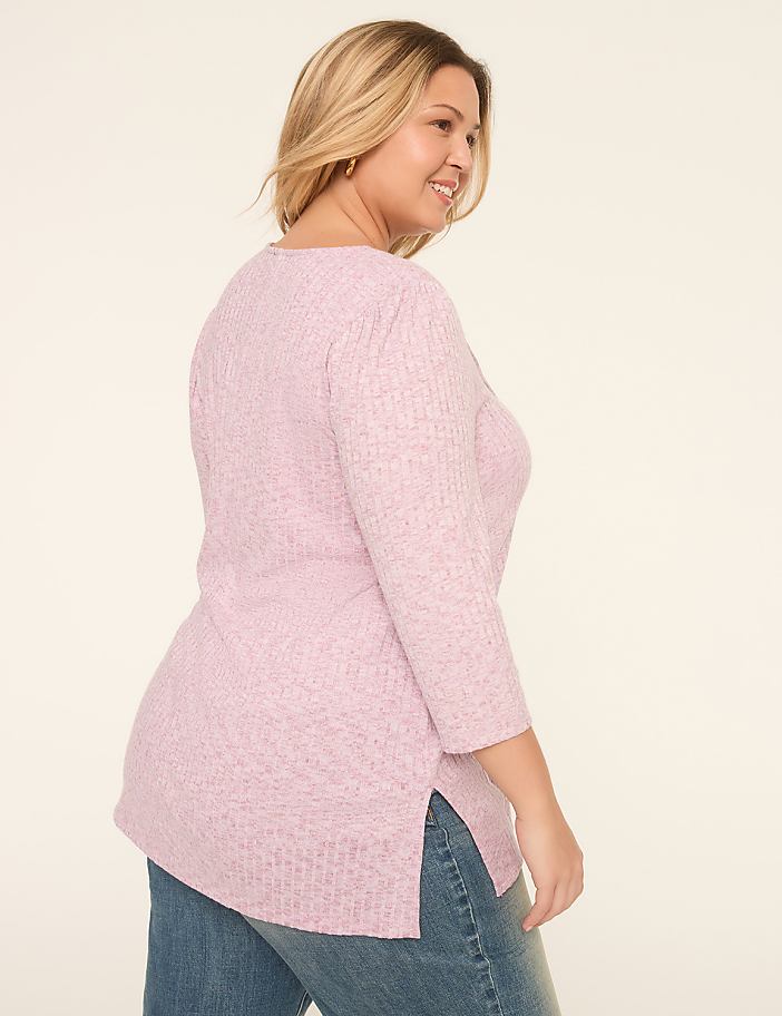 3/4-Sleeve V-Neck Lace-Up Top