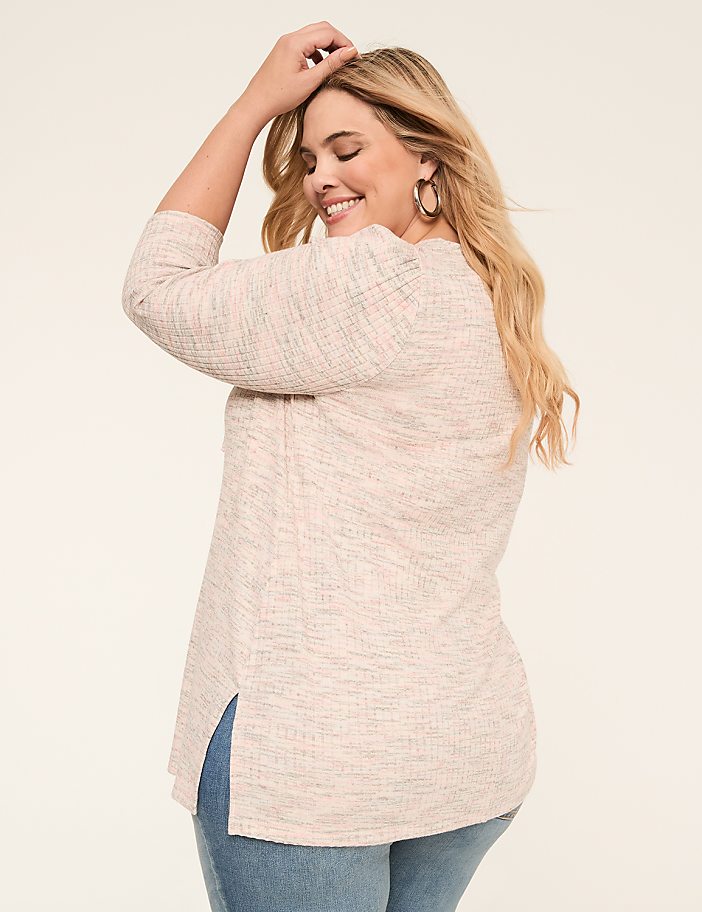 3/4-Sleeve V-Neck Lace-Up Top