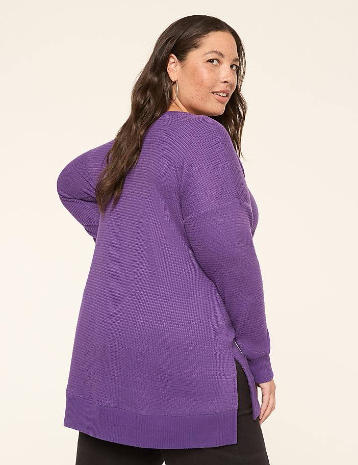 Long-Sleeve V-Neck Waffle Knit Top
