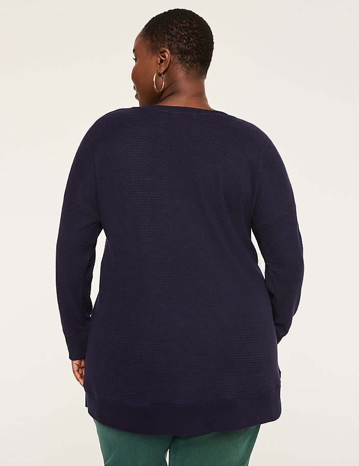 Long-Sleeve V-Neck Waffle Knit Top