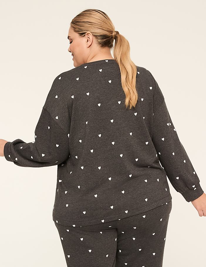 LIVI French Terry Heart Print Crew-Neck Sweatshirt