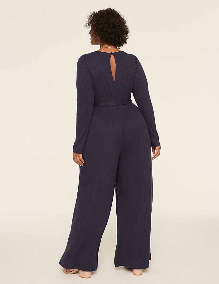 Long-Sleeve Wide Leg Ribbed Jumpsuit