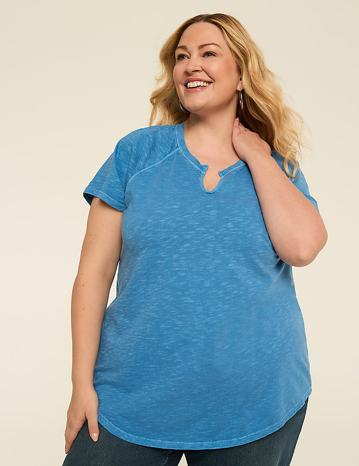 Short-Sleeve Notch-Neck Top