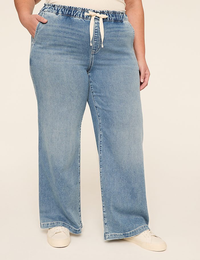 Cloud Knit Pull-On High-Rise Wide Leg Jean
