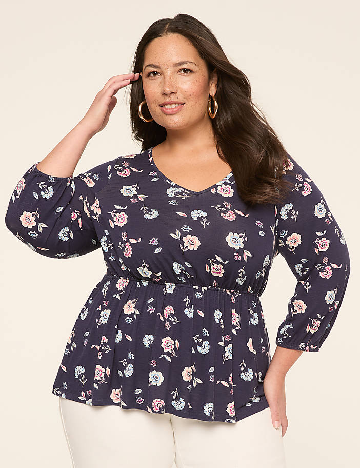 3/4 Sleeve V-Neck Cinched Waist Top