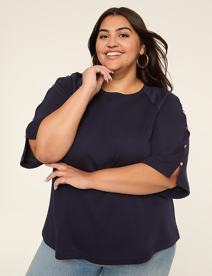 Split-Sleeve Top With Buttons