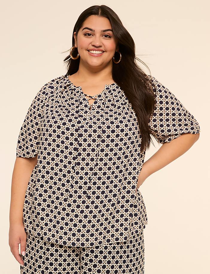 Raglan Sleeve Lace-Up Popover Blouse