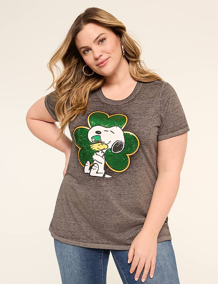 Snoopy Sequin Clover Short-Sleeve Graphic Tee