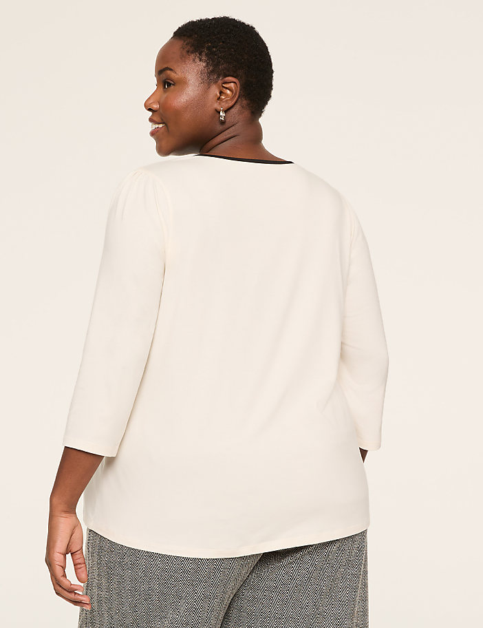 3/4-Sleeve Notch-Neck Keyhole Tee