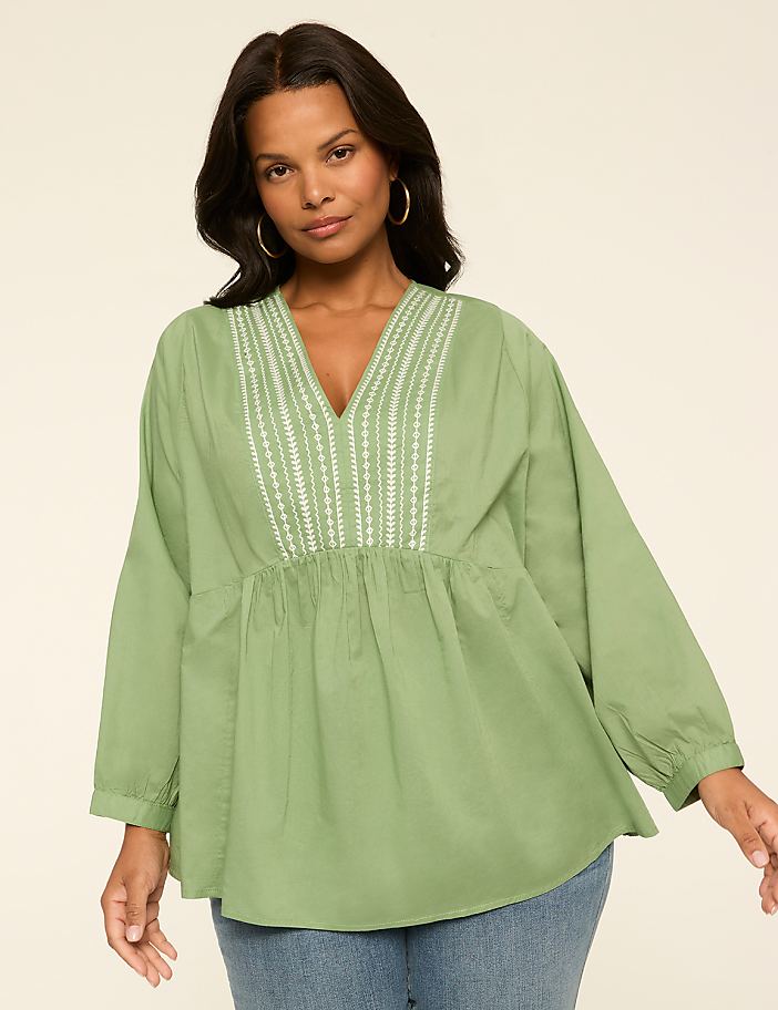 Long Sleeve V-Neck Popover Top