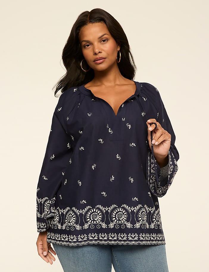 Long-Sleeve Bracelet Tie-Neck Top