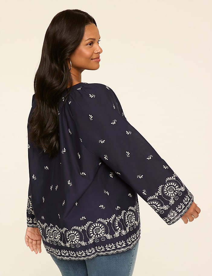 Long-Sleeve Bracelet Tie-Neck Top