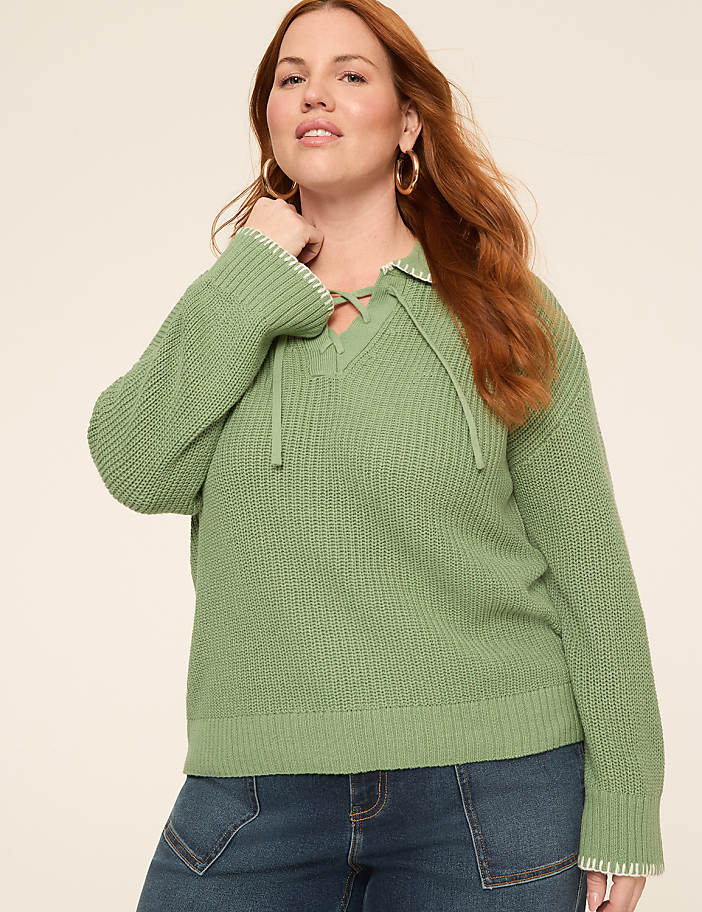 Bracelet Sleeve Tie Polo Sweater