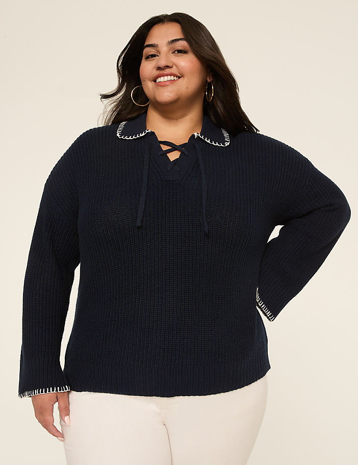 Bracelet Sleeve Tie Polo Sweater