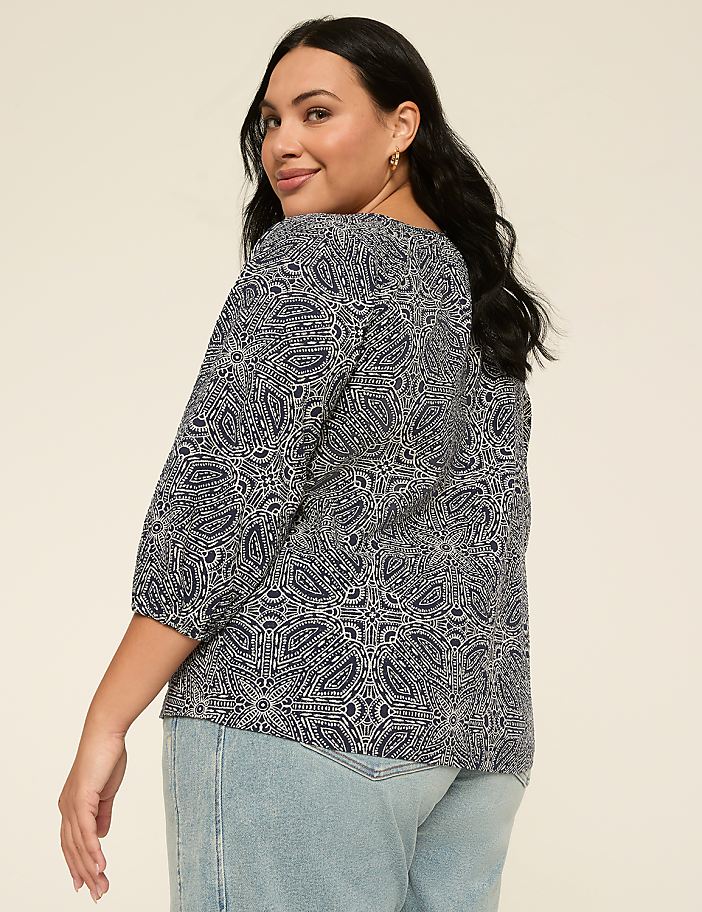 Elbow Sleeve Scoop-Neck Blouse