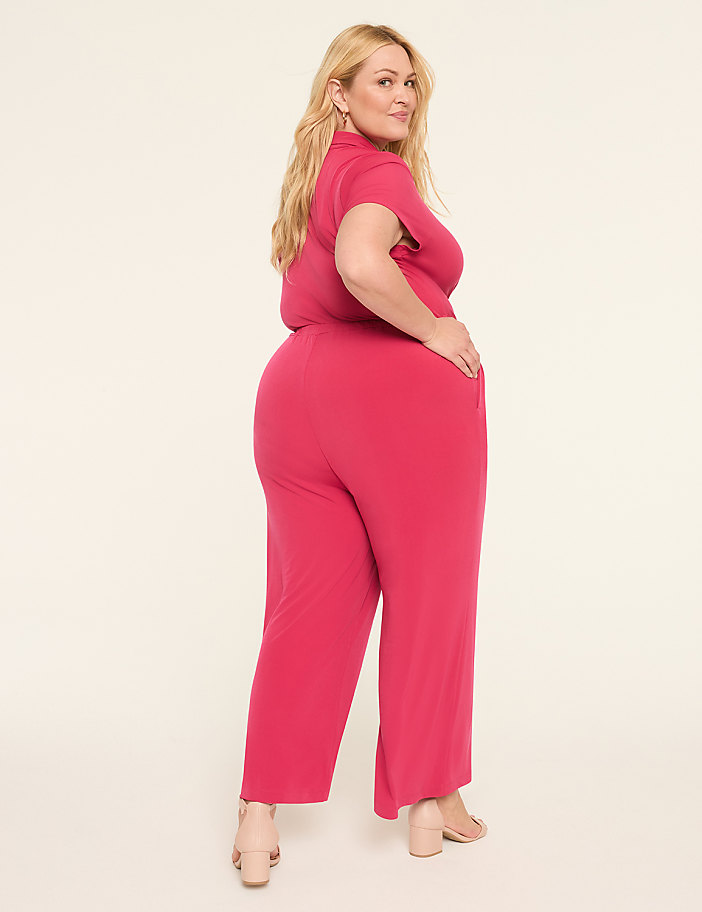 Popover Collar Tie-Waist Jersey Jumpsuit