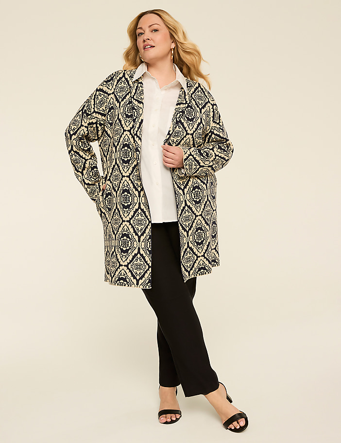 Long-Sleeve Notch Collar Coatigan