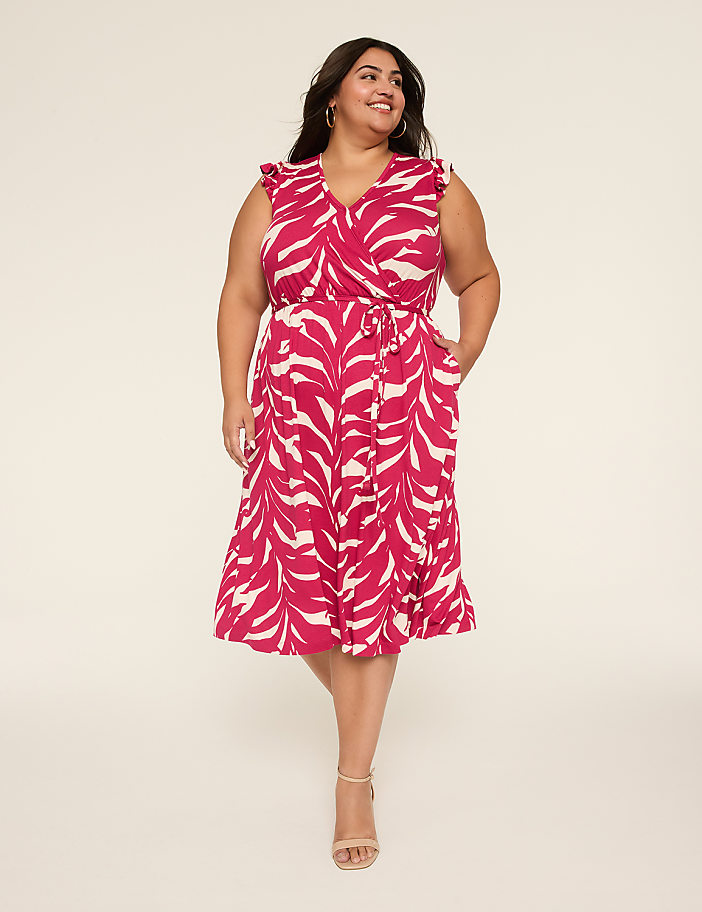 Surplice-Neck Flutter-Sleeve Midi Dress