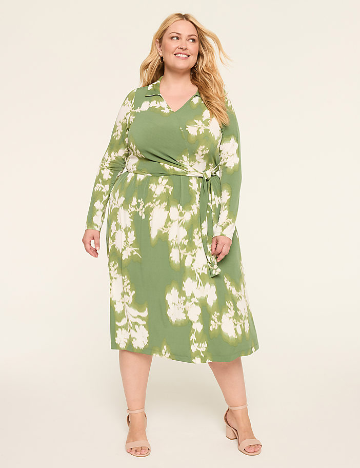 Long-Sleeve Faux-Wrap Jersey Dress