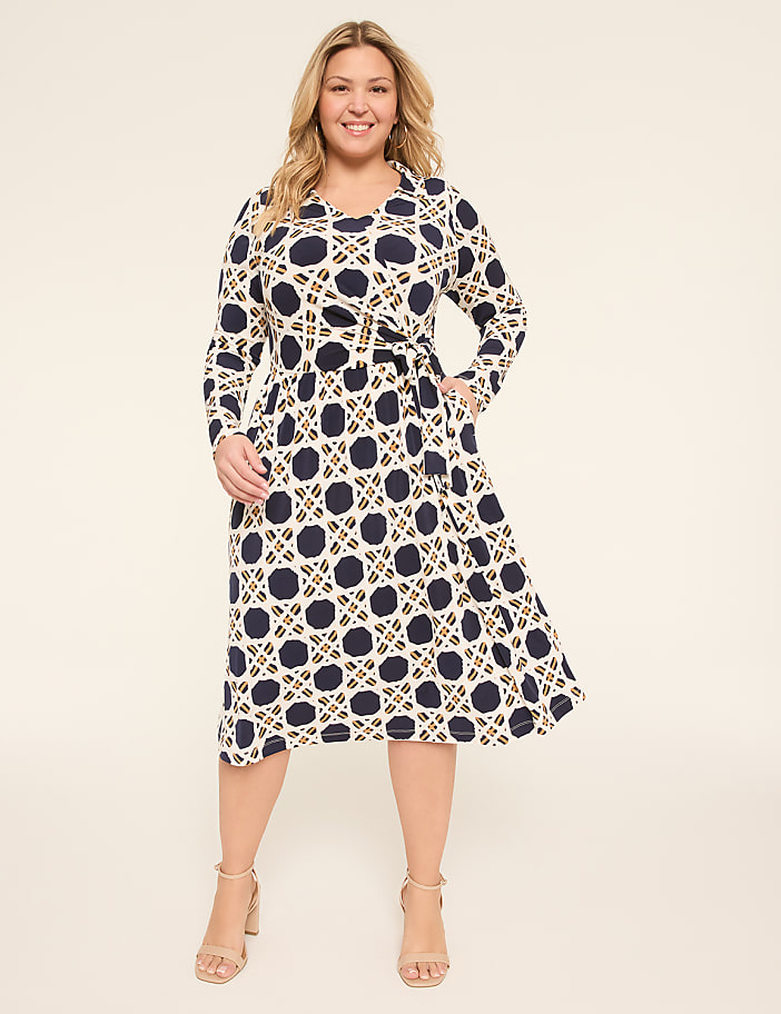Long-Sleeve Faux-Wrap Jersey Dress