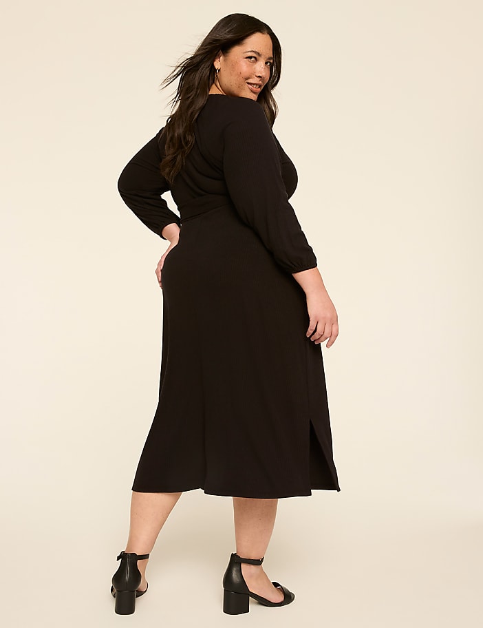 Long-Sleeve Wrap Midi Dress