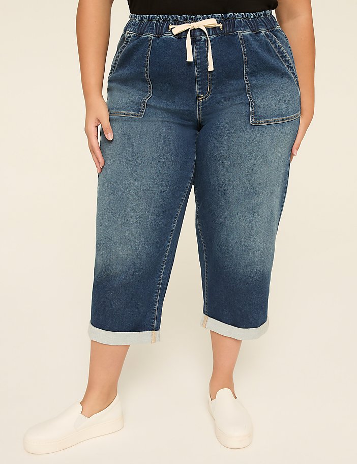 Cloud Knit Pull-On Denim Capri