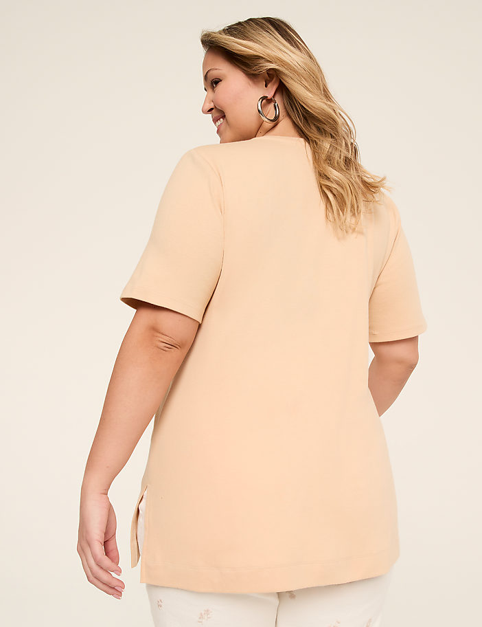 Elbow-Sleeve V-Neck Tunic Tee